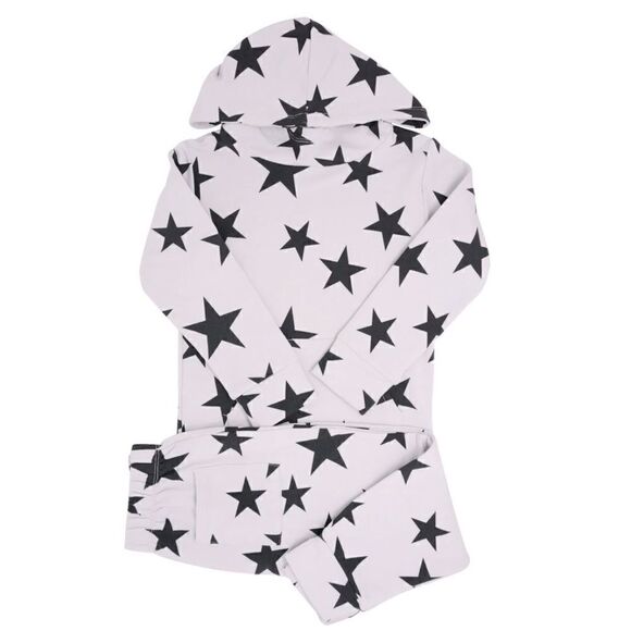 Sweet Bamboo Hooded Jogger Set, Gray and Black Stars - Picture 1 of 3